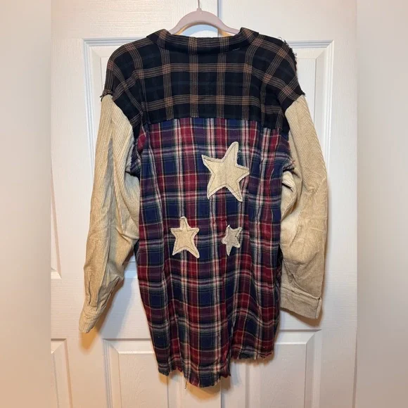 NWT Natural Life Carter Appliqué Oversized Flannel Shirt , Cream Star - Picture 6 of 8